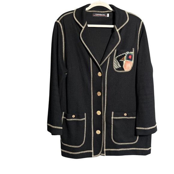 Canvasbacks Button Front Blazer Jacket Women's Size Large Black Winter - Picture 1 of 8